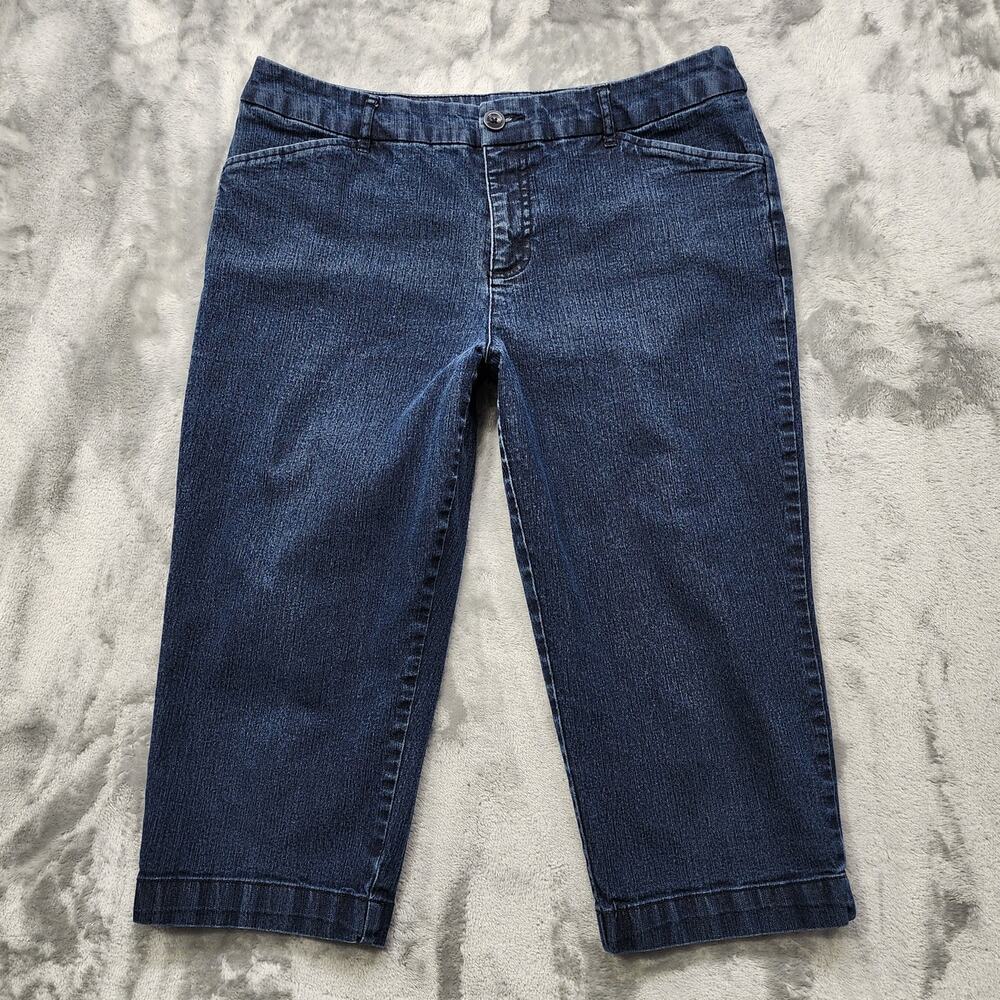 St Johns Bay Jeans Womens Size 12 Blue High Rise Capri Slim Leg Stretch Denim